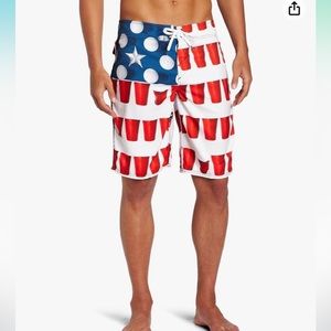 O’Neill Beer Pong Board shorts size 32 solo cup design swim shorts American Flag